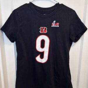 Joe Burrow #9 Cincinnati Bengals Nike Super Bowl LVI Black T-Shirt Women’s M